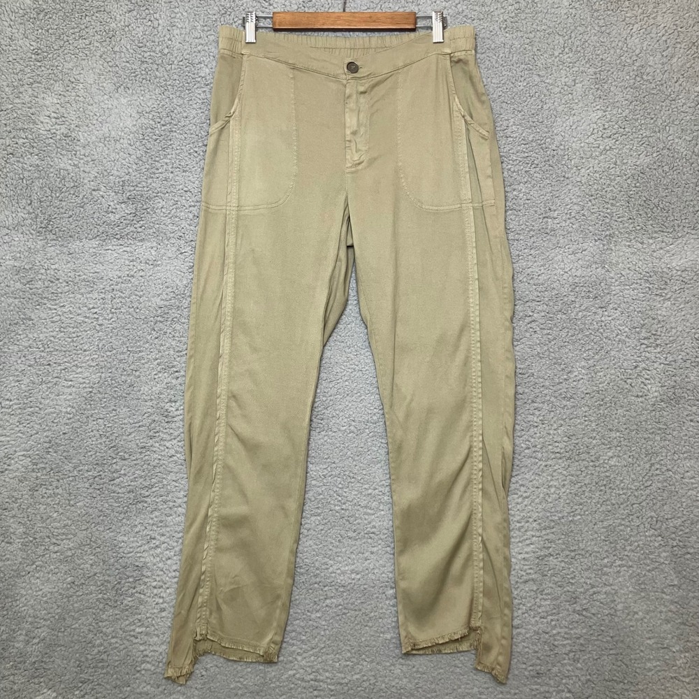 XCVI Trouser Pants Women M Tan Lightweight Ankle Frayed Step Hem Boho Beach